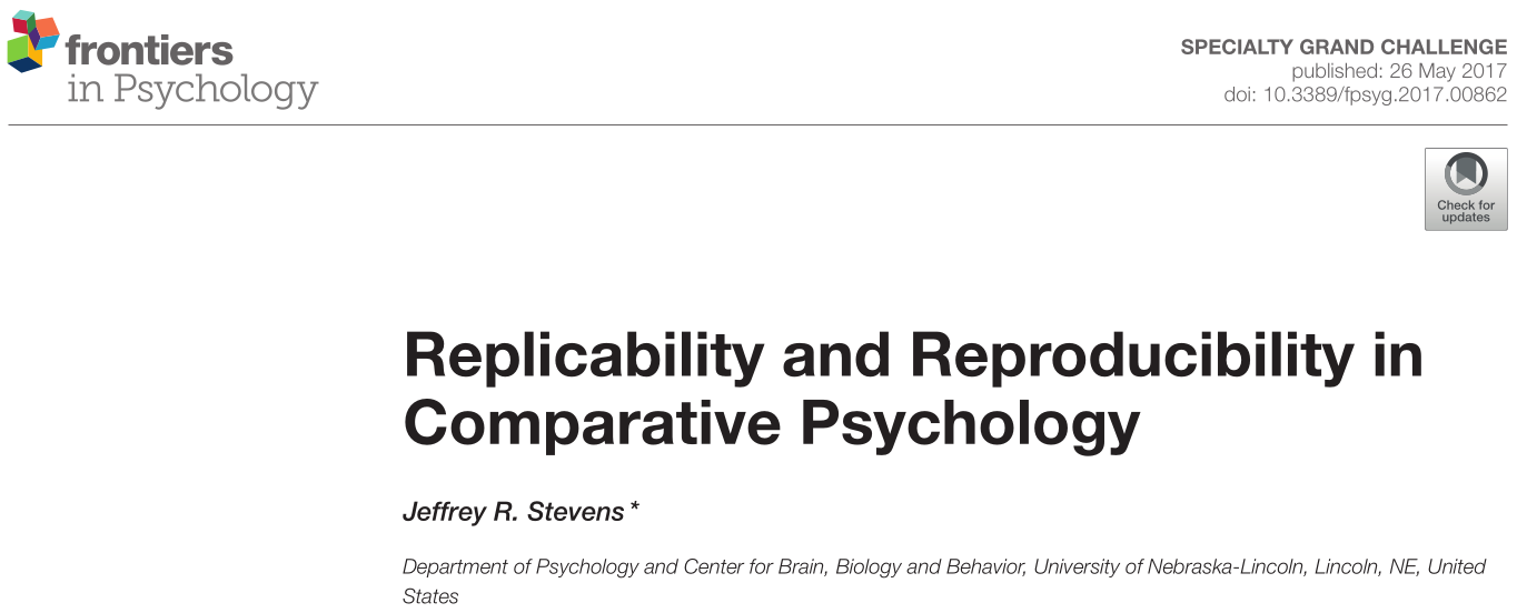 Manuscript info for Stevens 2017: Replicability and Reproducibility in Comparative Psychology.