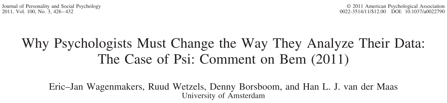 Manuscript info for Wagenmakers et al. 2011 Why Psychologists Must Change the Way They Analyze Their Data: The Case of Psi: Comment on Bem (2011)