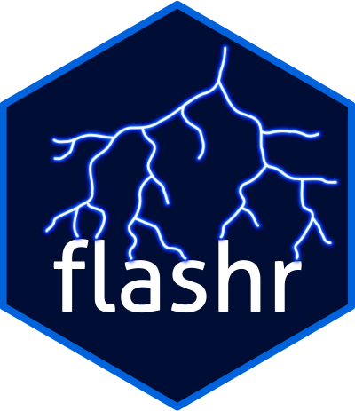 flashr hex logo with lightning bolts above the word flashr.